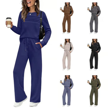 📢📢 60 % de réduction !! ⏰ Ensemble Femme Confort – Haut ras du cou + pantalon à cordon ajustable 👕👖 | Doux, respirant & ultra-polyvalent ✨