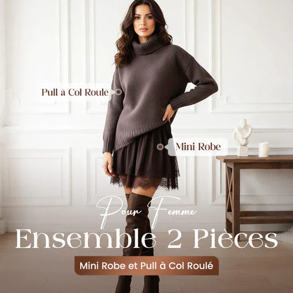 ❄️💃 Soldes d'hiver - 49 % de réduction 👗 Ensemble mini-robe et pull à col roulé pour femme