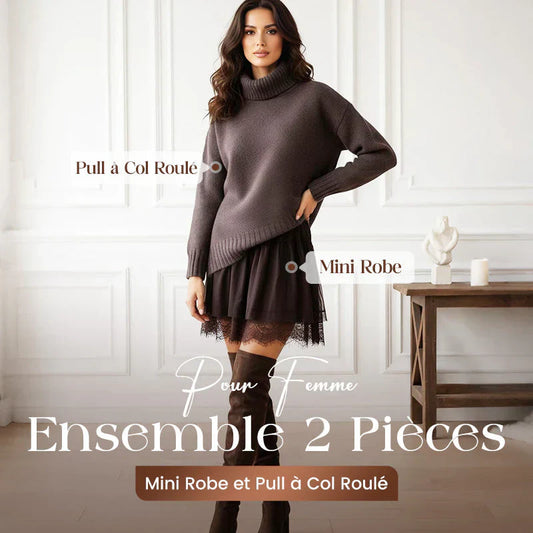 ❄️💃 Soldes d'hiver - 49 % de réduction 👗 Ensemble mini-robe et pull à col roulé pour femme