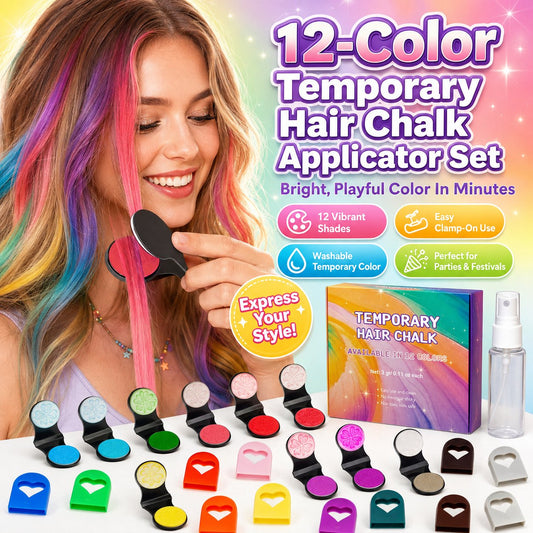 🥳💞 +45 000 vendues🔥50 % DE RÉDUCTION🎨Kit Craies Capillaires – 12 Couleurs Éclatantes, Lavable & Applicateur Facile pour Fêtes & Photos🎁
