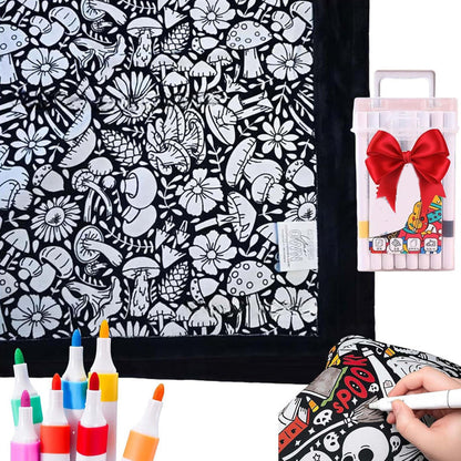 🎨 60% DE RÉDUCTION SOLDE NOËL! ✨ Couverture à Colorier DIY avec Feutres - Tissu Lavable et 10 Feutres Inclus pour Création et Décoration Personnalisée 💖✨