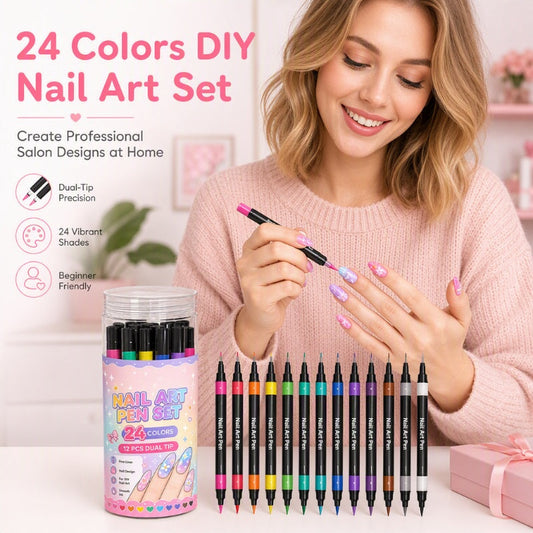 📢2 achetés = 1 offert !! ⏰🎨💅Set de 12 Stylos Nail Art – Double Pointe, Tracé Précis et 24 Couleurs🎁