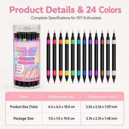 📢2 achetés = 1 offert !! ⏰🎨💅Set de 12 Stylos Nail Art – Double Pointe, Tracé Précis et 24 Couleurs🎁