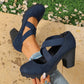 🥳💞 +26 000 vendues🔥👠Chaussures Mary Jane pour femme à bout rond, avec lanières croisées, talon bloc, semelle compensée et découpes, à talons hauts🎁