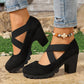 🥳💞 +26 000 vendues🔥👠Chaussures Mary Jane pour femme à bout rond, avec lanières croisées, talon bloc, semelle compensée et découpes, à talons hauts🎁